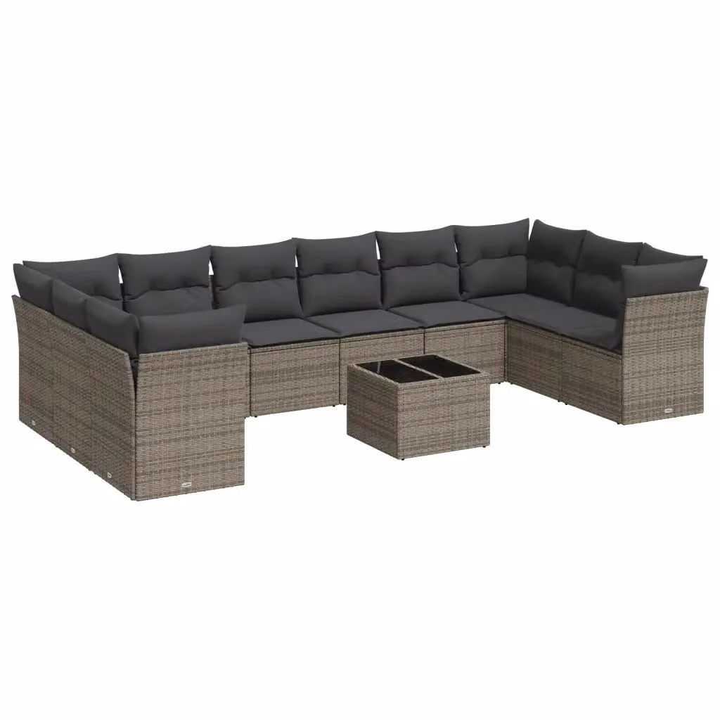 vidaXL Set Divani da Giardino 11 pz in Polyrattan Grigio con Cuscini e Tavolino da Esterno – 2