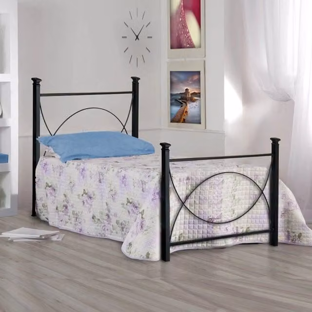 Letto in ferro singolo con pediera Nero LAGUNA 92x208x h117 cm