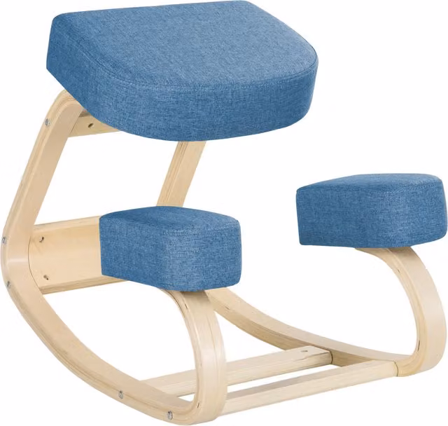 Sedia Inginocchiatoio Ergonomica Vinsetto Aosom Italy in Legno di Betulla con Funzione di Inclinazione, Blu, L 51 cm x P 69 cm x H 58 cm
