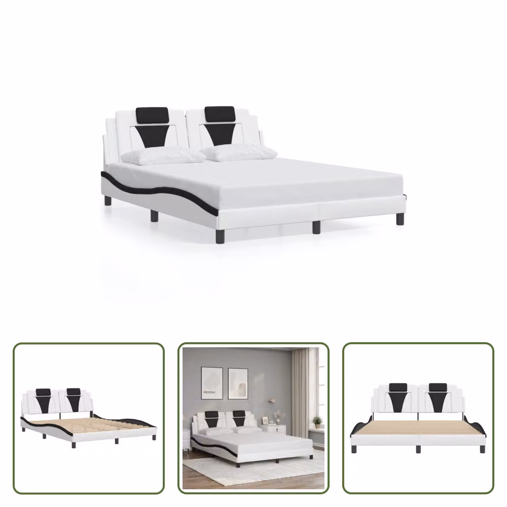 The Living Store Struttura letto con testiera bianca e nera 160x200 cm in ecopelle