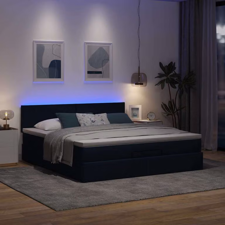 Maison Exclusive - Pouf Letto con Materasso e LED Blu 180x200cm in Tessuto