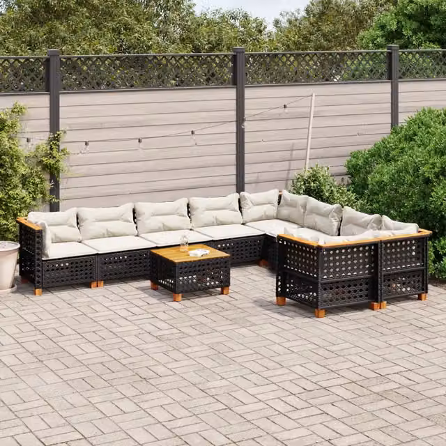 vidaXL Set Divani da Giardino a L con Tavolino, Polyrattan Nero e Cuscini Bianchi con Rivestimenti Rimovibili