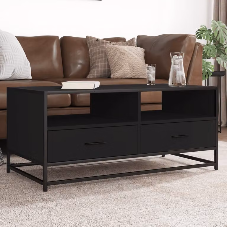 vidaXL Tavolino da Salotto Rettangolare in Legno e Metallo Nero L 100 cm x P 50 cm x H 45 cm