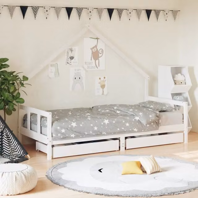 Giroletto per bambini vidaXL in legno massello di pino bianco con cassetti stile rustico L/P/H: 195.5 x 90 x 95.5 cm
