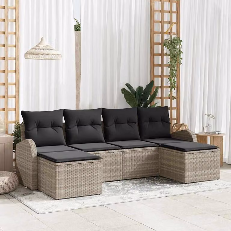 Maison Exclusive - Set da giardino composto da 6 pezzi. Colore: grigio chiaro. Materiale: rattan sintetico