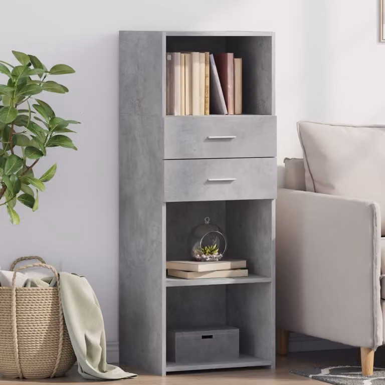 Credenza moderna vidaXL in legno multistrato e MDF, colore grigio cemento, L/P/H: 45 x 42,5 x 124 cm