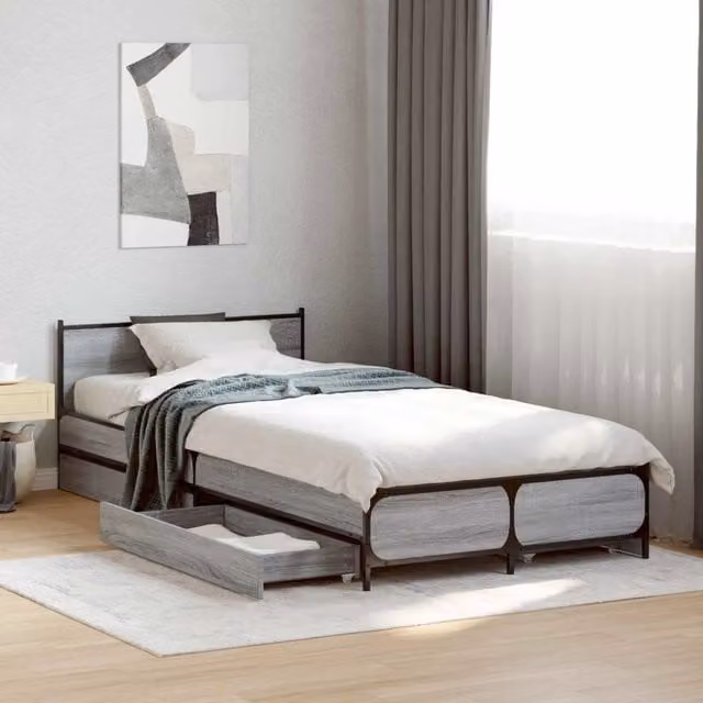 Struttura letto con testata con ruota Sonoma grigio 80 x 200 cm 3429696