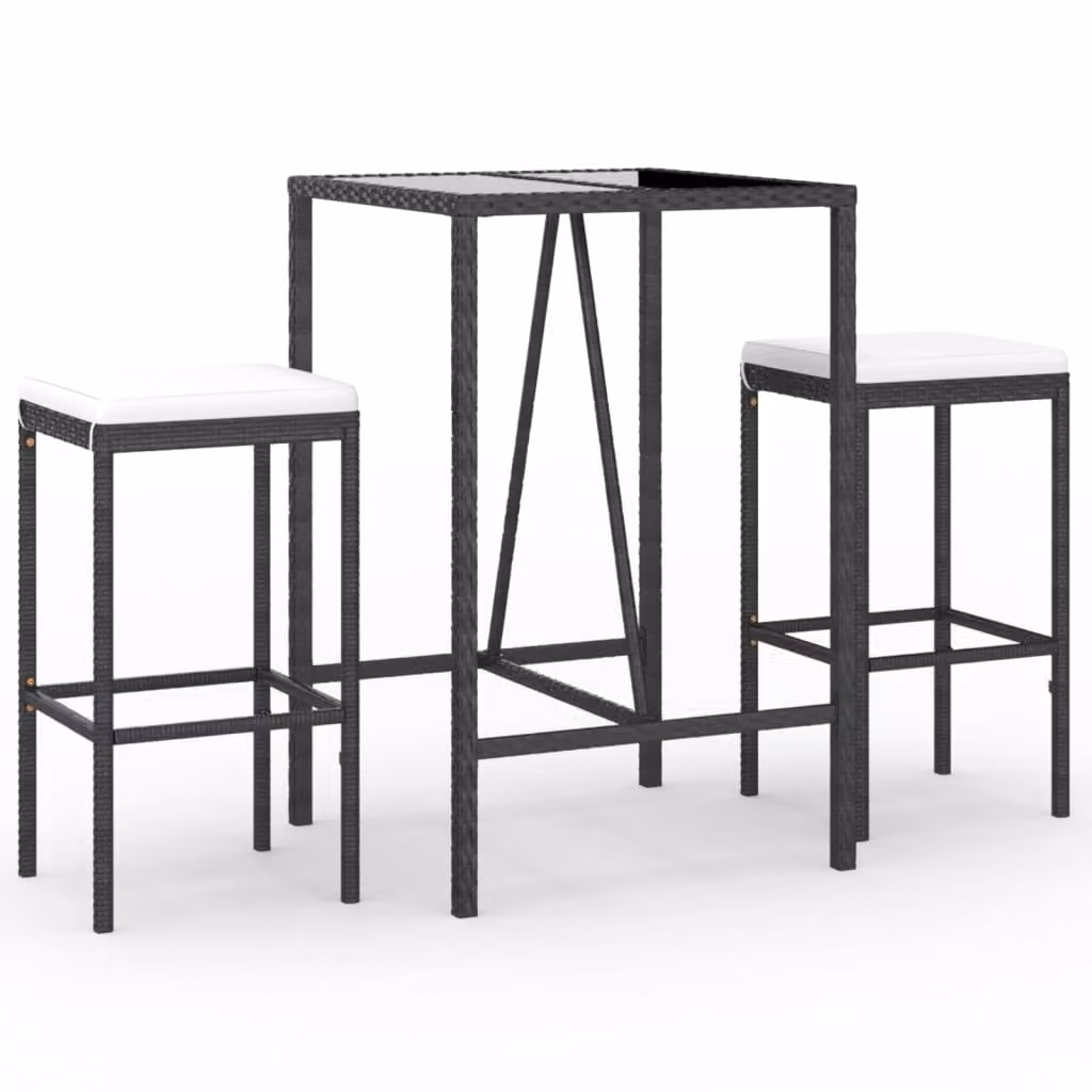 Set Bar da Giardino 3 pz con Cuscini in Polyrattan Nero