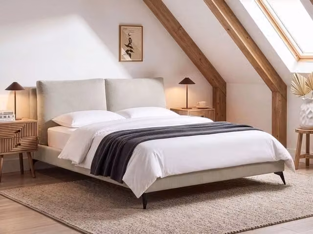 Letto imbottito Beliani in velluto a coste beige L/P: 180 x 200 cm – 1