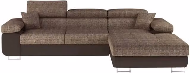 Divano angolare convertibile AMANDA MEUBLORAMA beige e marrone con funzione letto e poggiatesta regolabile, angolo destro, L 280 x P 149 x H 90 cm – 1