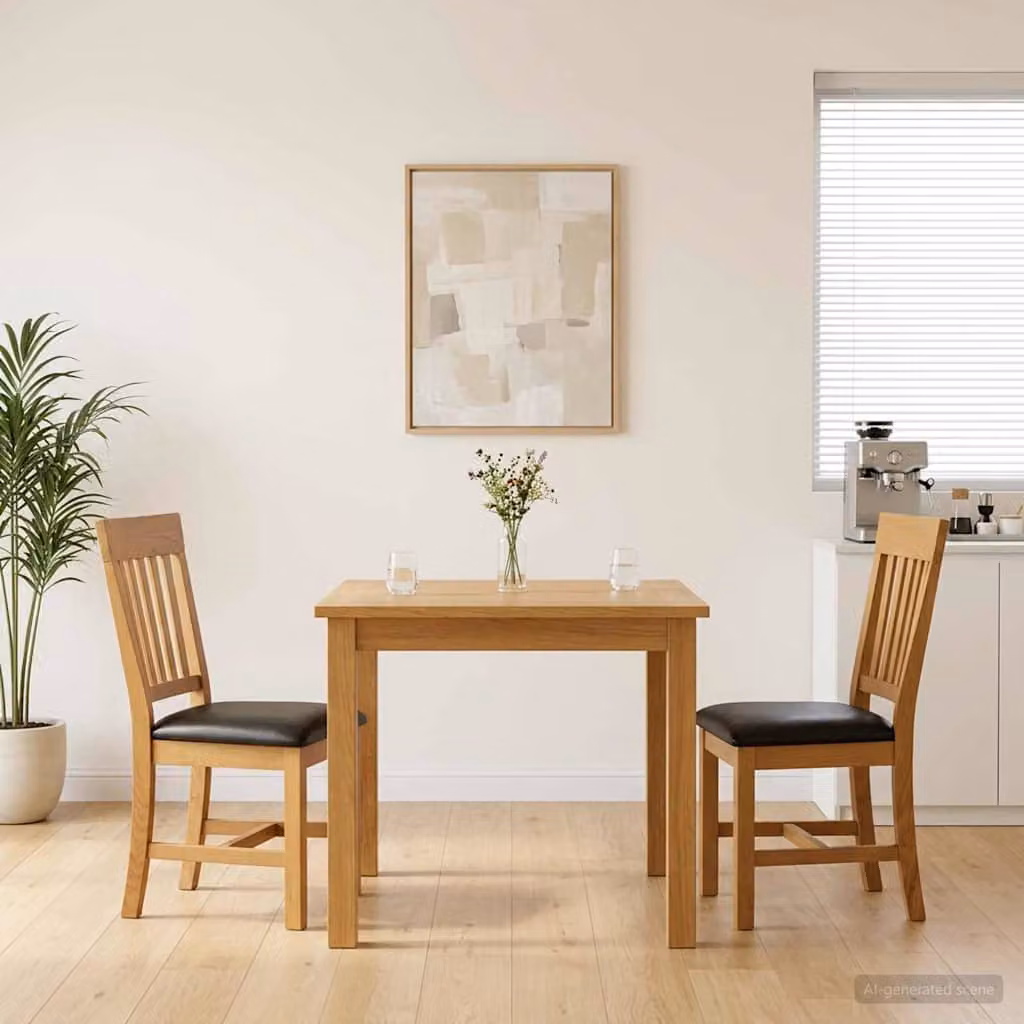 Set di 2 sedie da pranzo moderne vidaXL in legno di quercia massello nero con seduta in similpelle