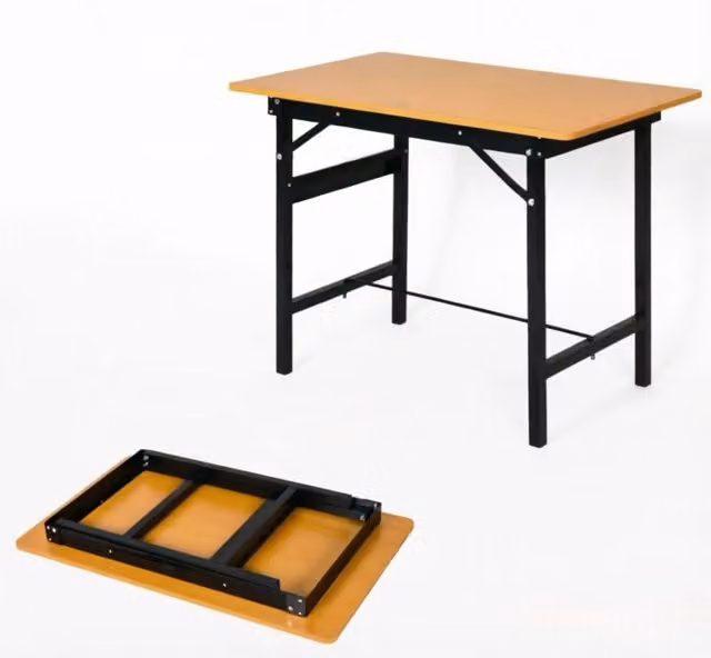 Tavolo da lavoro pieghevole compatto in MDF e metallo, portata fino a 100 kg, colore giallo e nero