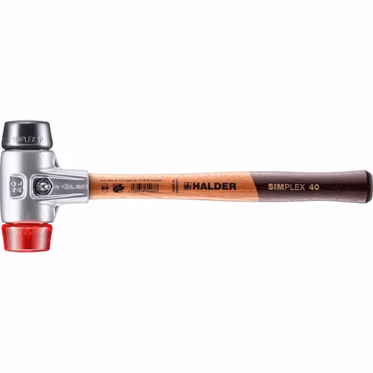 Mazza SIMPLEX soft-face con alloggiamento in alluminio e manico in legno, Ø 40, composizione gomma / plastica