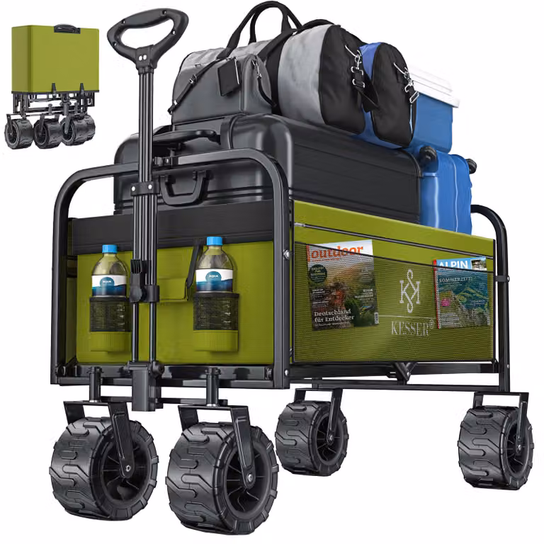Carretto pieghevole KESSER® con ruote larghe | carrello a mano | carrello da trasporto | carrello per attrezzi | incl. 2 borse a rete | pieghevole | ruote in plastica | portata fino a 150 kg | carrello da trasporto | rimorchio da giardino