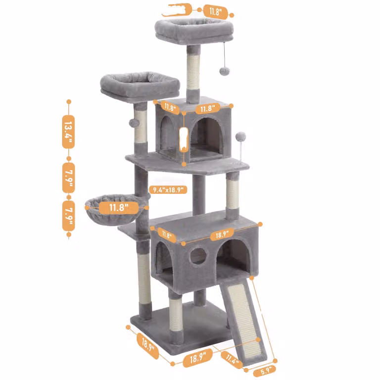 Torre per gatti, design a più piani, tiragraffi, AMT0181GY, come da immagine