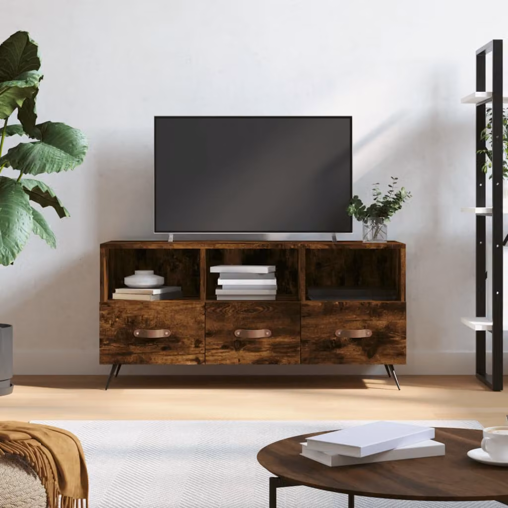 vidaXL Mobile Porta TV Rovere Fumo in Legno Multistrato e Metallo, L: 102 cm, P: 36 cm, H: 50 cm