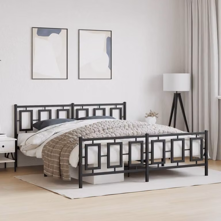 vidaXL Giroletto con Testiera e Pediera in Metallo Nero L: 187 cm, P: 219 cm, H: 91 cm