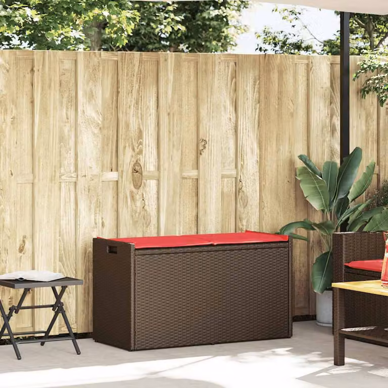 vidaXL Cassapanca da Esterno con Cuscino Marrone 100 cm in Polyrattan