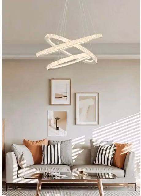 Lampadario a sospensione LED Trade Shop Traesio con 3 anelli e cristalli, colore bianco, potenza 132 W, regolabile in altezza