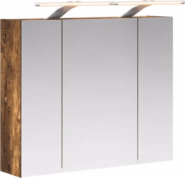 Mobiletto da bagno sospeso con illuminazione LED in rovere fumè con ante a vetro, L: 60 cm, P: 14,5 cm, H: 50 cm