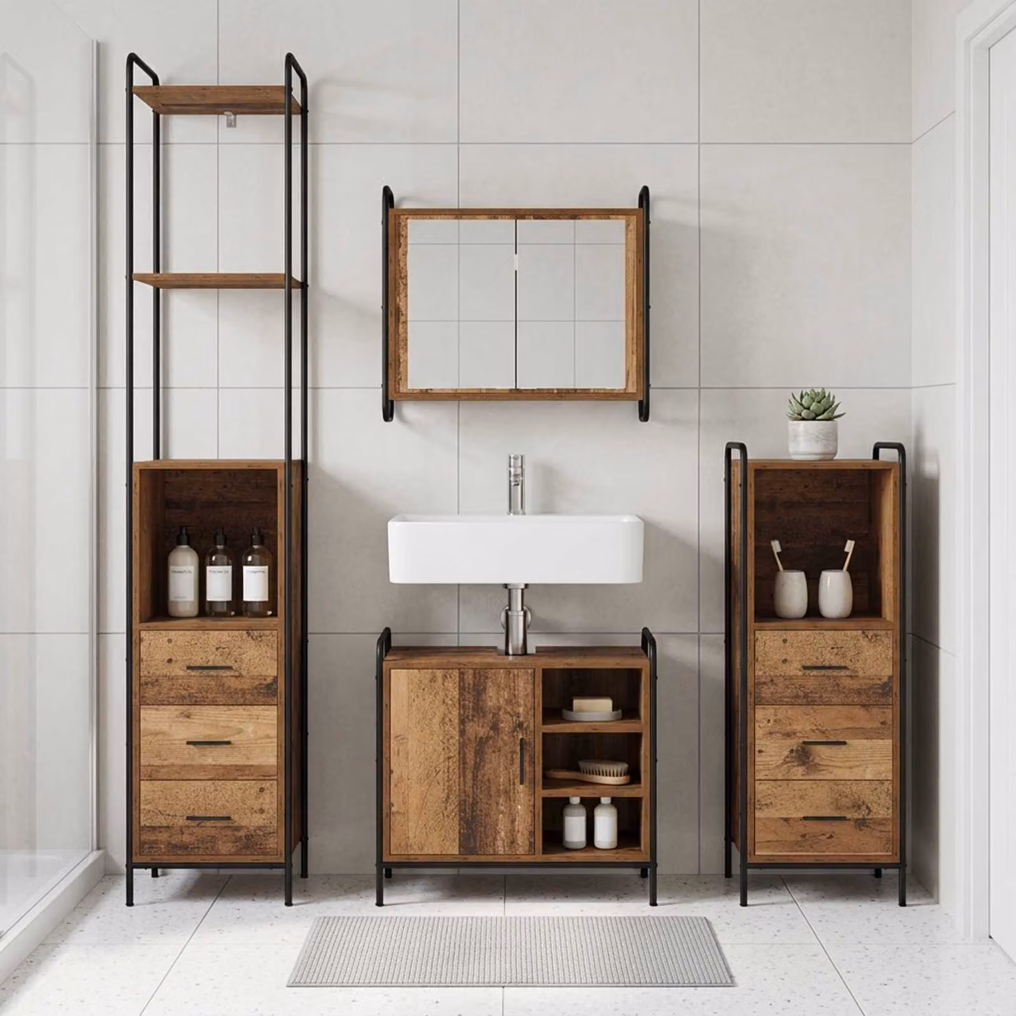 vidaXL Set di Armadi da Bagno 4 pz Legno antico 40 x 36 x 200,5 cm