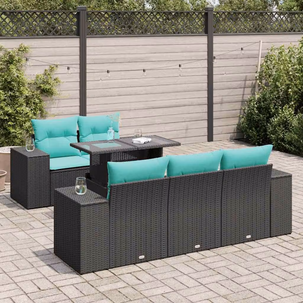 Maison Exclusive - Set Divano da Giardino 6 pz con Cuscini Nero Polyrattan Acacia