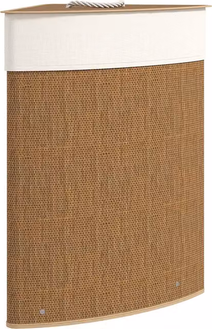 Cesto portabiancheria angolare HOMCOM in bambù marrone da 55L con sacco estraibile e coperchio removibile, L/P/H: 35 x 35 x 60 cm