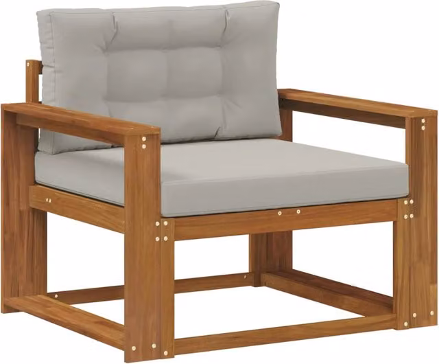 Divano centrale per esterno in legno di acacia con cuscini grigi e marroni DESIGN IN CFW8633042 – 1