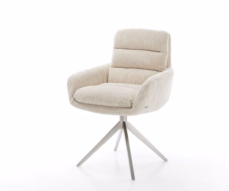 DELIFE Sedia da pranzo Abelia-Flex con braccioli in velluto a coste beige, base a croce larga in acciaio inossidabile