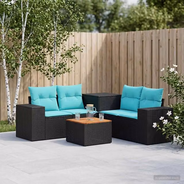 Set di divani 6 pz Nero e Blu 55 x 55 x 37 cm 3447561