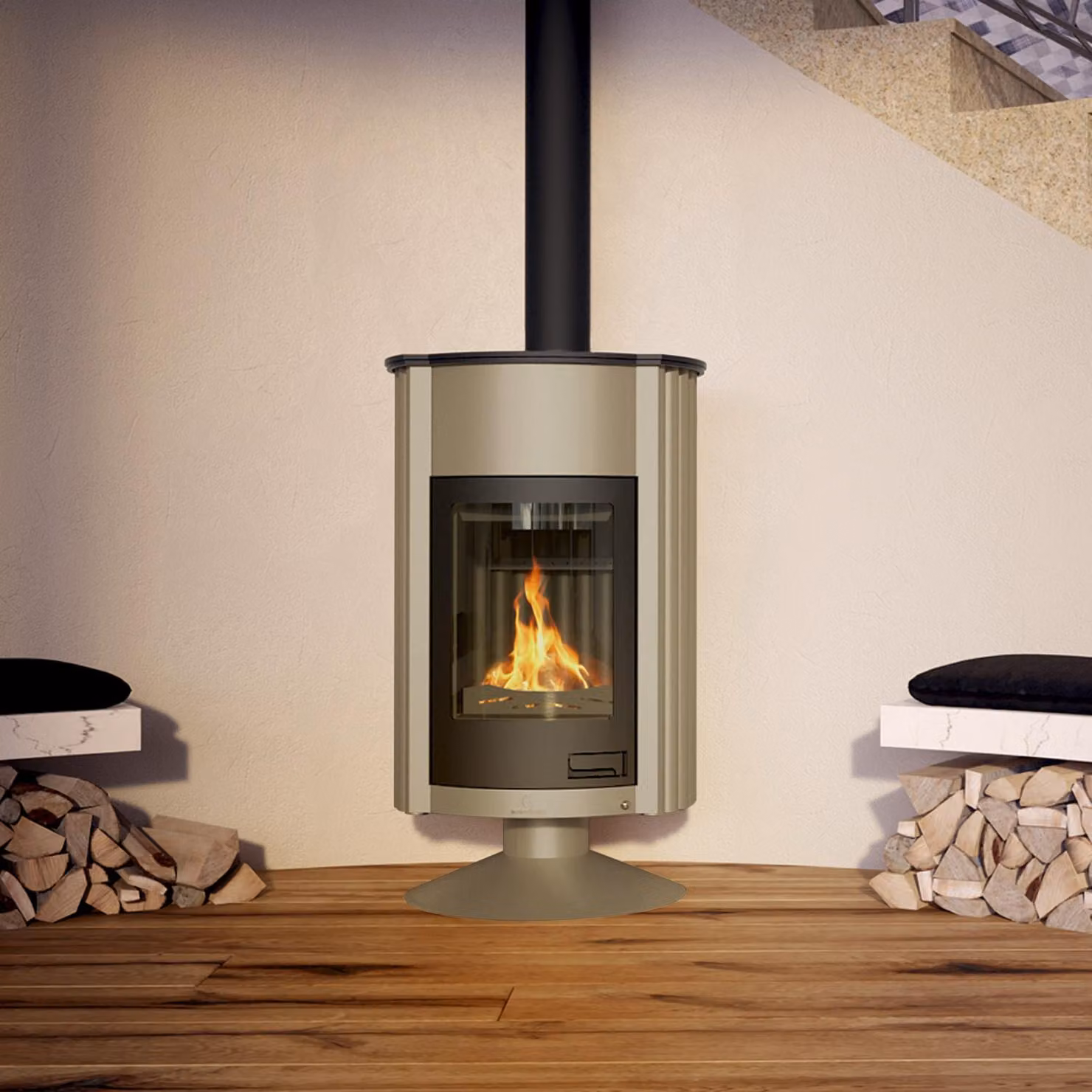 Stufa a caminetto MASTERFLAMME ® Grande II, oliva