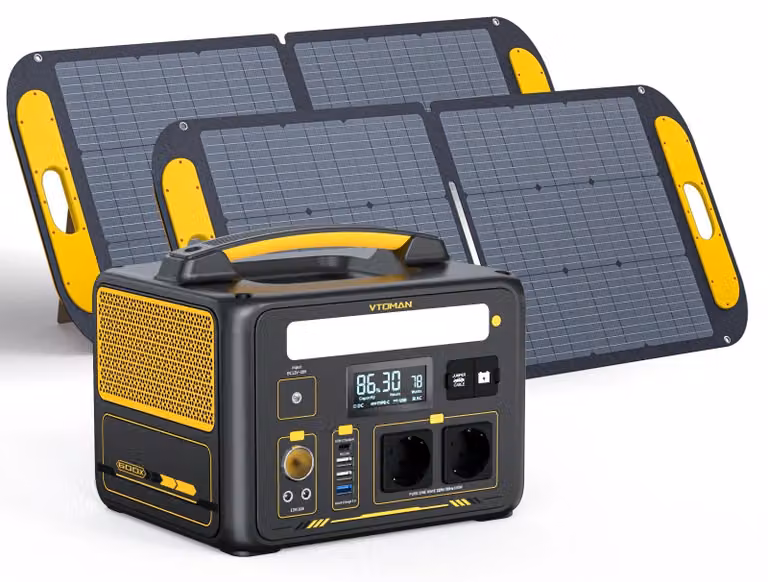 Centralina di alimentazione - Generatore di corrente - Mini-generatore - Portatile - Centrale elettrica - con 2 pannelli solari da 110W