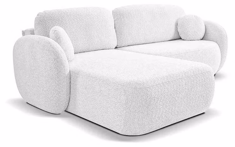 Divano angolare con funzione letto, modello Olemo, lato sinistro, colore bianco