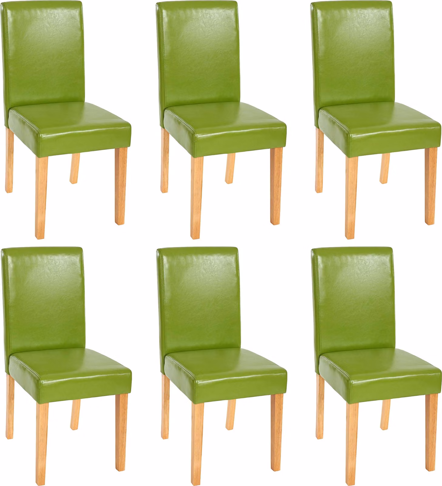 Set di 6 sedie da sala da pranzo Sedie da cucina classiche e intramontabili | A x L x P 90 x 43 x 56 cm | Altezza seduta 45 cm | Pelle finta | Gambe chiare | Verde