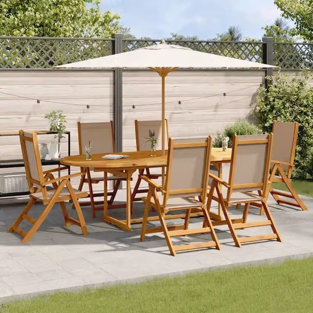 Set da giardino vidaXL composto da 7 pezzi in legno di acacia oliato e textilene, colore beige e marrone – 1