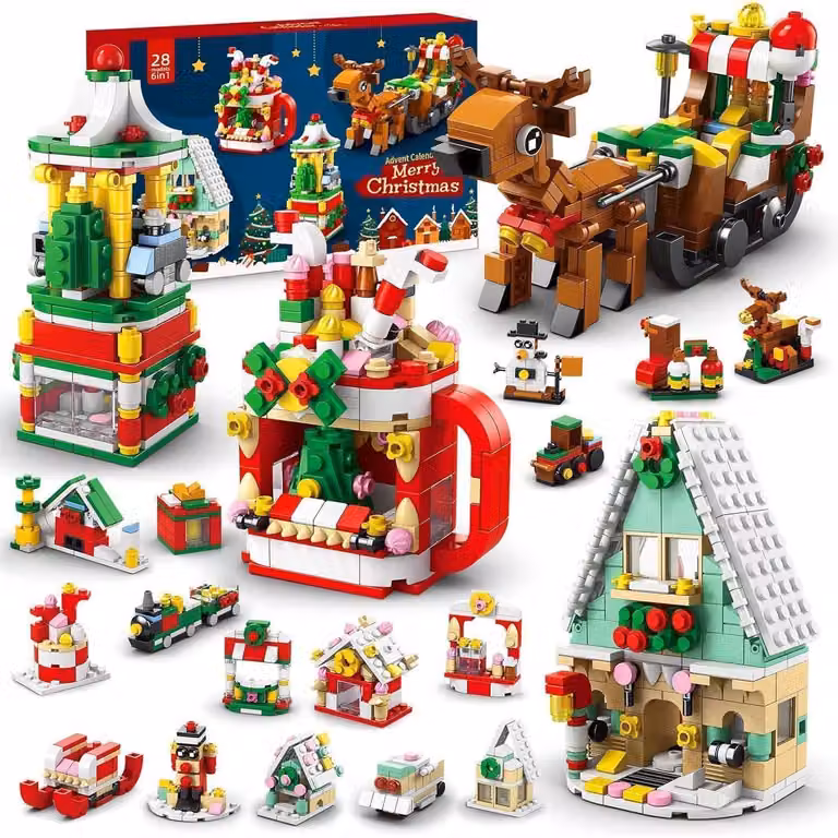 Calendario dell'Avvento 2026, conto alla rovescia per il Natale: 24 giorni, 1099 pezzi. Set di costruzioni, giocattolo per bambini, decorazione