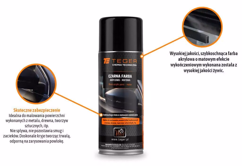 Pittura acrilica nera, finitura opaca, 400 ml, marca Teger