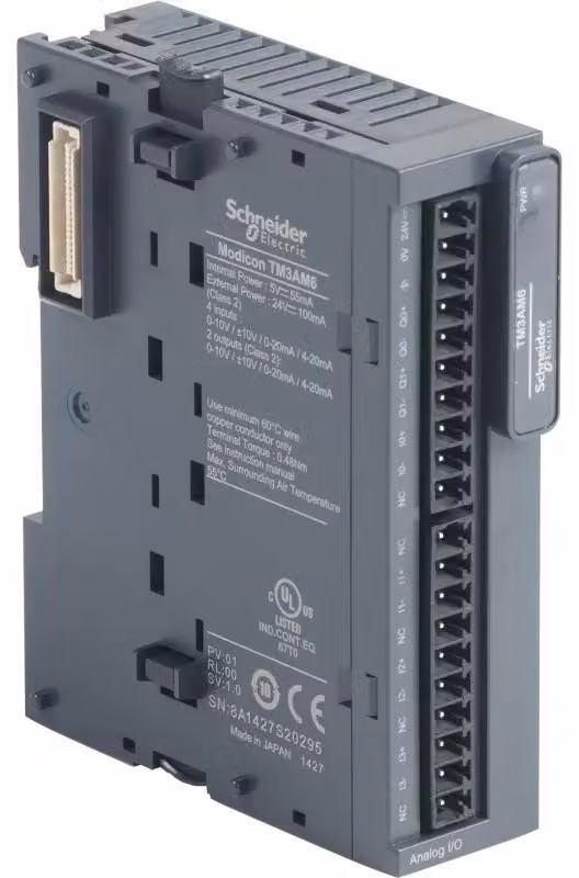 Modulo di ingresso/uscita analogico Schneider Electric, Modicon TM3, 4 ingressi / 2 uscite, tensione / corrente, risoluzione 12 bit, morsetti a vite TM3AM6