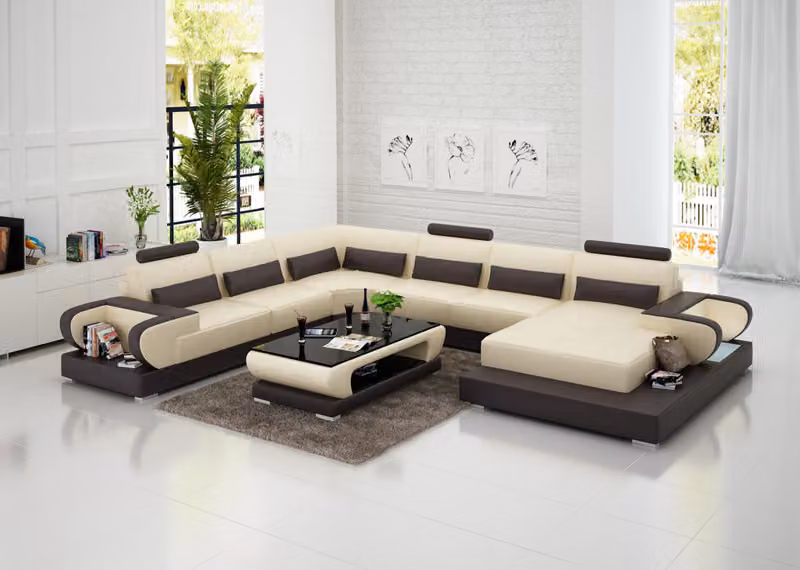Ledersofa mit USB,Couch Wohnlandschaft Ecksofa Eck Garnitur Design Modern Sofa