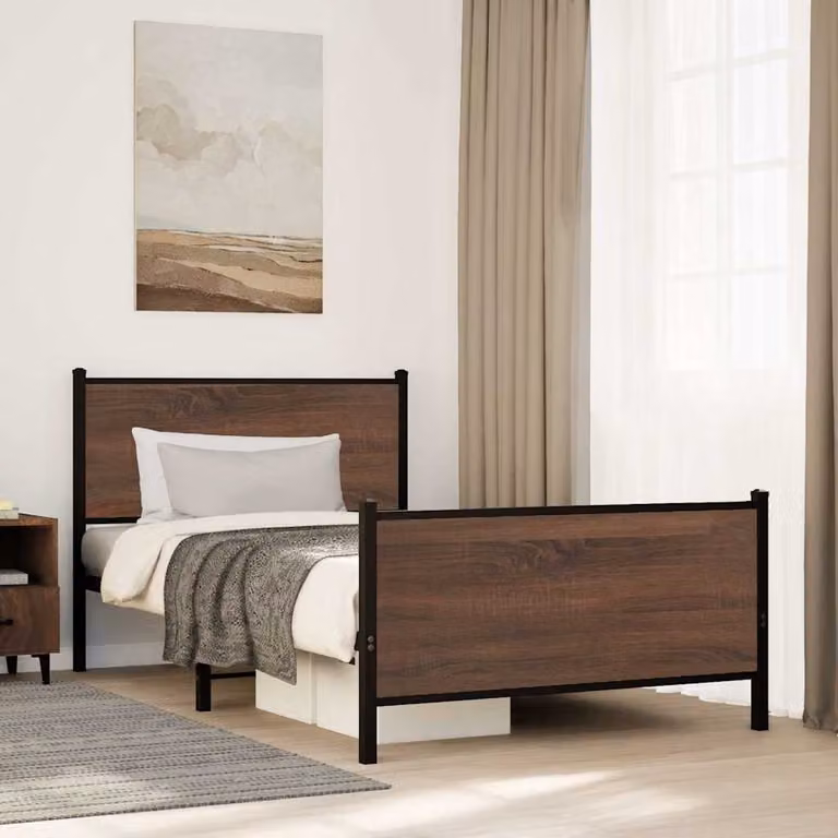vidaXL Giroletto in Metallo Marrone Rovere senza Materasso L 100 cm x P 200 cm