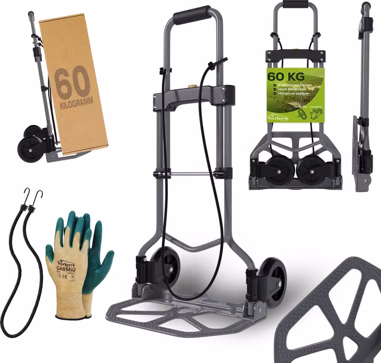 TroniTechnik® Carrello manuale SK-02 Carrello manuale pieghevole, carrello di trasporto fino a 60 kg, carrello metallico pieghevole - carrello di trasporto