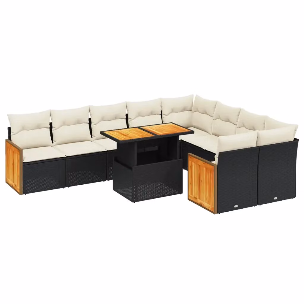 vidaXL Set Divani da Giardino 10 Pezzi in Polyrattan Nero con Cuscini e Tavolino da Esterno – 2