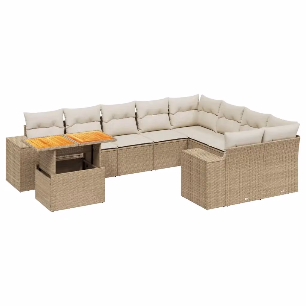 Set Divano da Giardino VIDAXL in Polyrattan con 10 Cuscini Beige Moderno – 2
