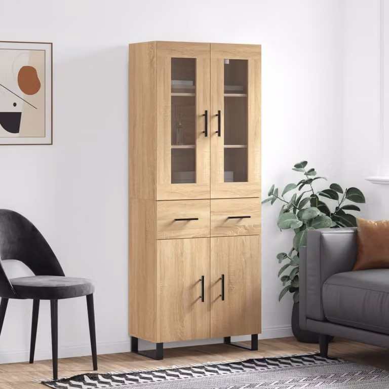 vidaXL Credenza Moderna in Rovere con Ante in Vetro e Ripiani Interni, Marrone, L: 69,5 cm, P: 34,0 cm, H: 180,0 cm
