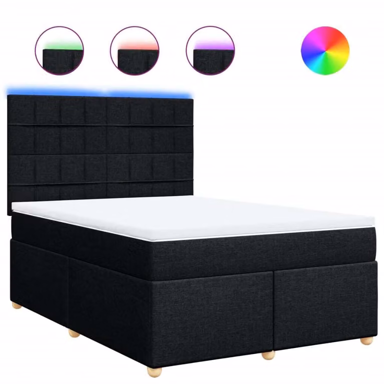 Giroletto a Molle con Materasso Nero 160x200 cm in Tessuto
