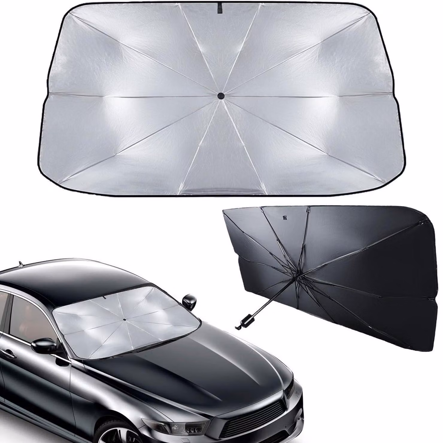 Parasole per auto, parabrezza, 140x80 cm, ombrello, protezione UV, pieghevole