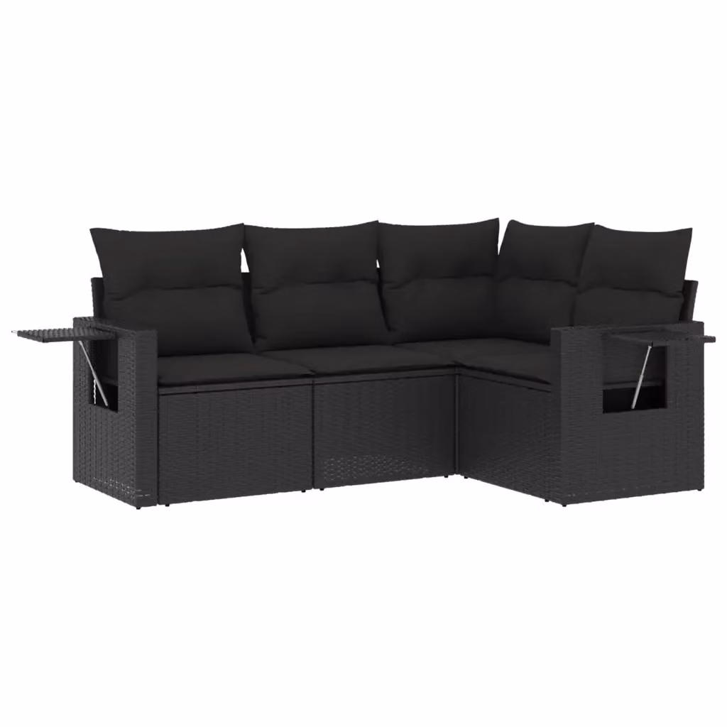 Set di divani da giardino a L vidaXL in polyrattan nero con cuscini inclusi – 2