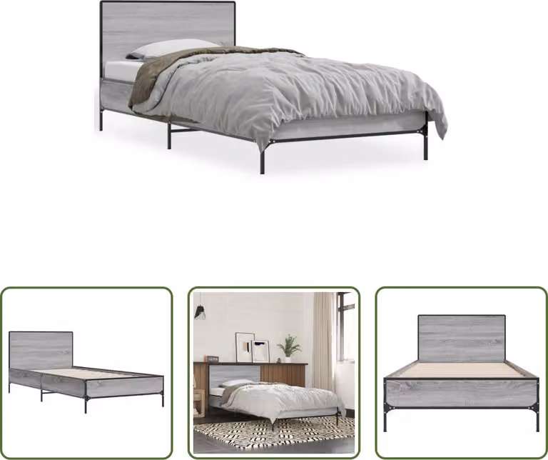 The Living Store Struttura letto grigio Sonoma 90x200 cm in legno e metallo
