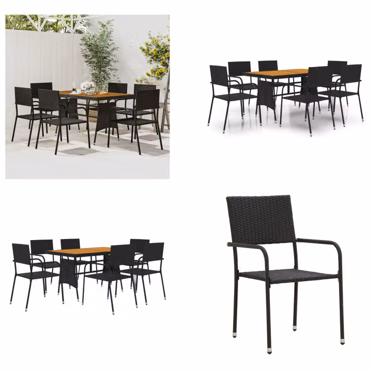 vidaXL set da pranzo da giardino 7 pezzi in rattan nero - Set da pranzo da giardino - Set da pranzo da giardino - Set da pranzo da terrazza - Set da pranzo per esterni