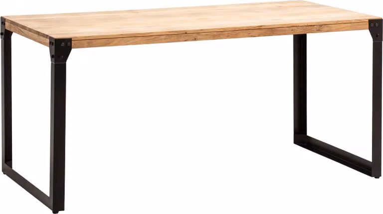WOHNLING Tavolo da pranzo 180x90x76 cm in legno massello di acacia e metallo, tavolo da pranzo in stile industriale, tavolo da cucina con gambe in metallo, tavolo in legno di grandi dimensioni, tavolo da pranzo